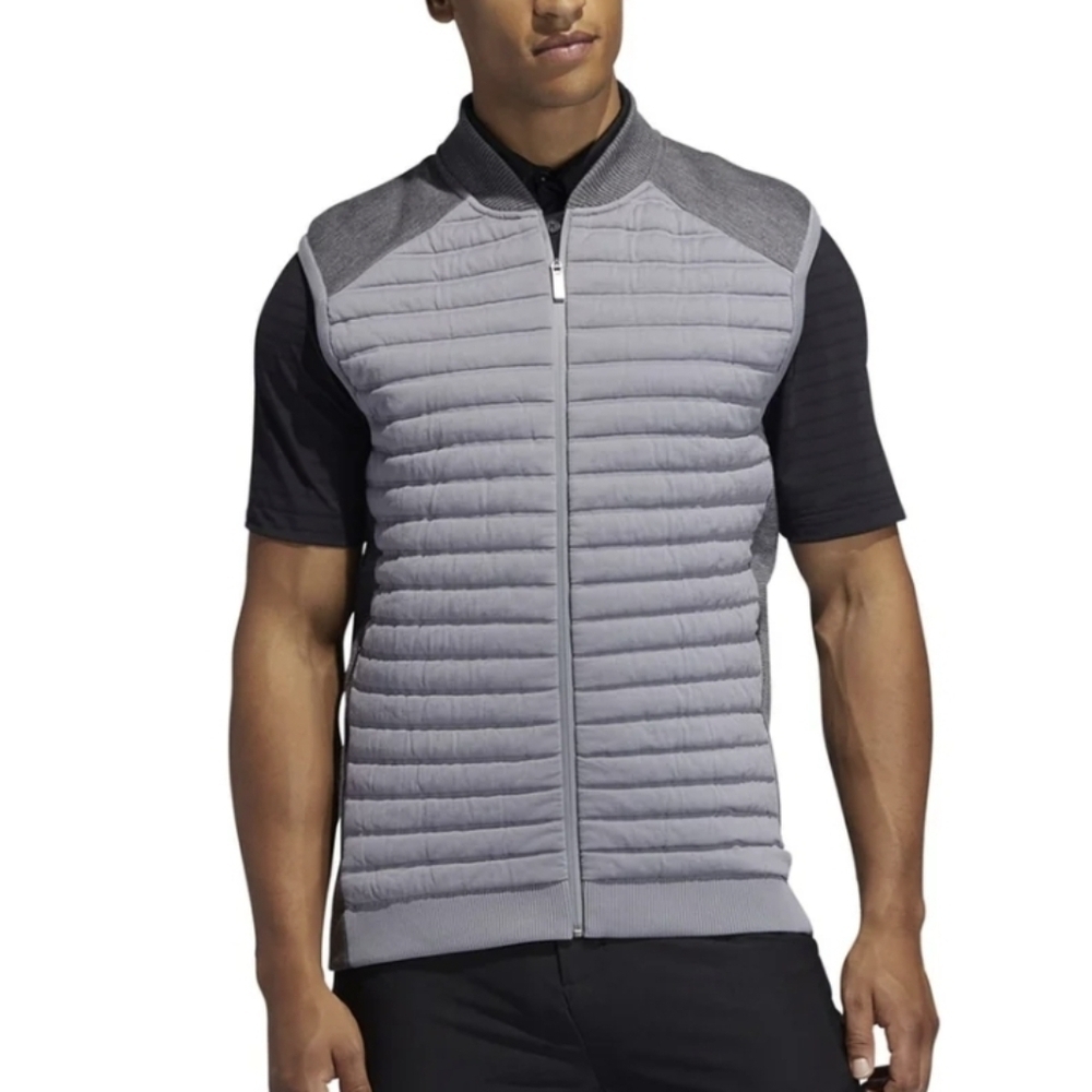 Adipure Adidas Men's Light Gray Padded Zip Front Sleeveless Wool Blend Vest